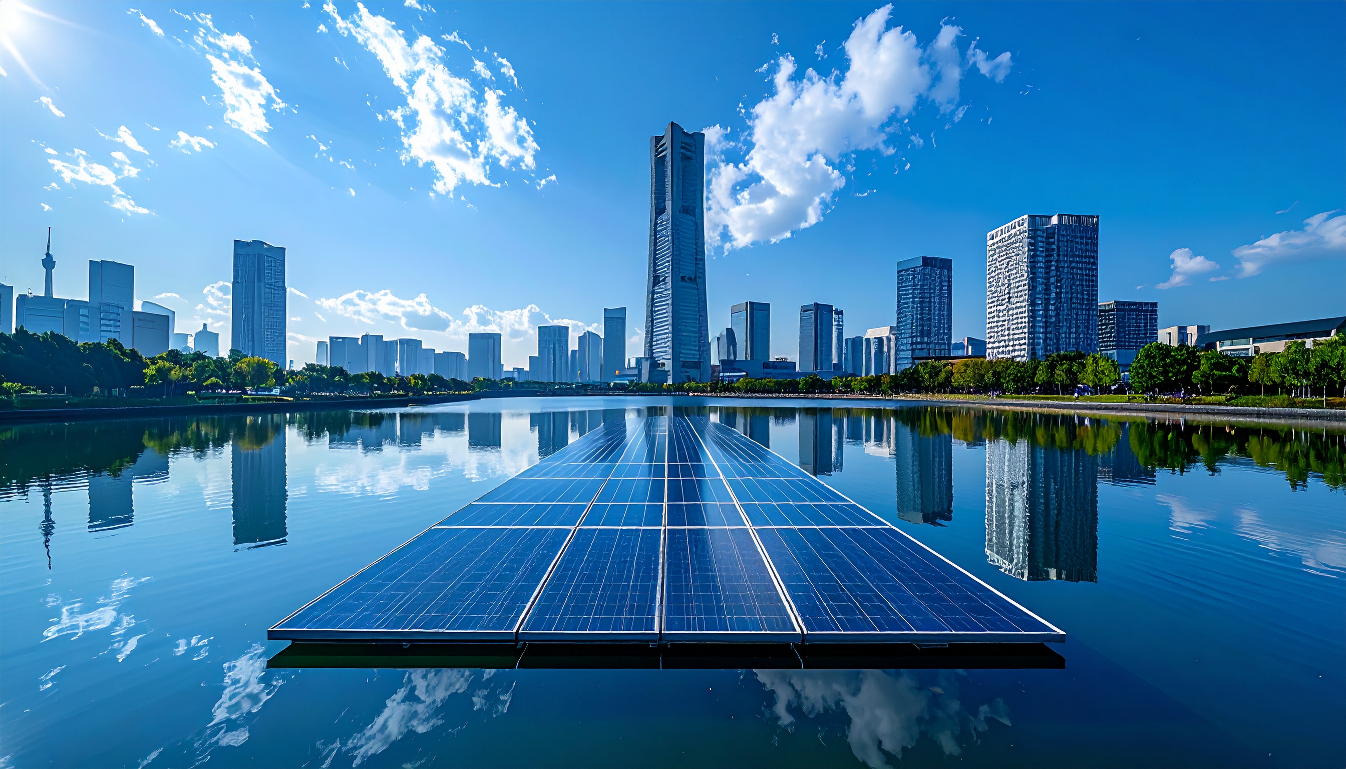 清水建設、雨水調整池で水上ソーラー始動しみなとみらい21へ送電