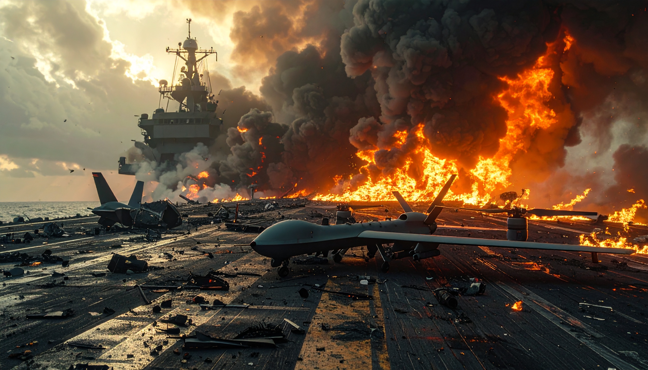 米中央軍、イラン『ドローン空母』攻撃で炎上 海上戦力を標的に