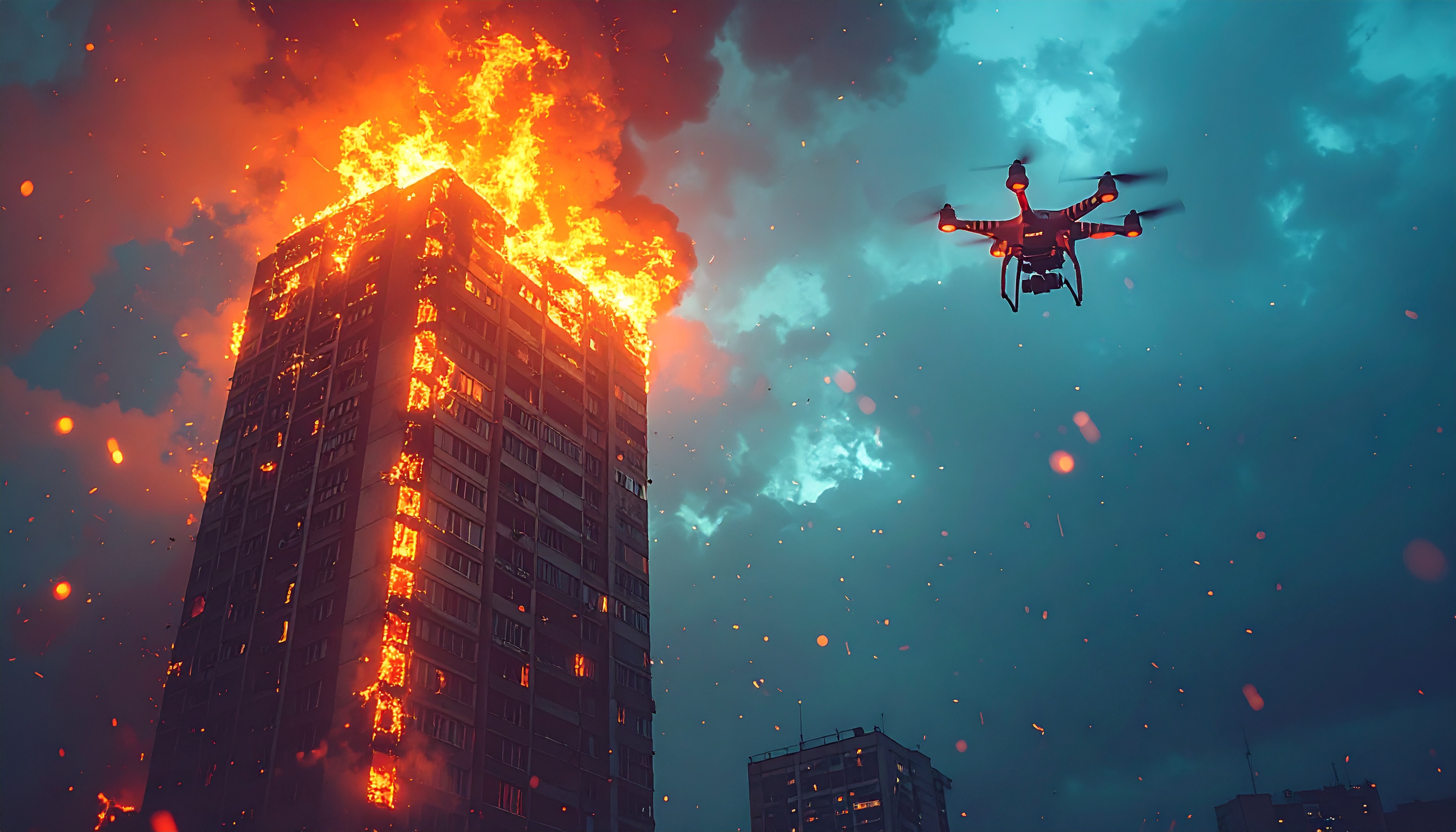 クウェート・クウェート市の政府系高層庁舎 ドローン攻撃で炎上