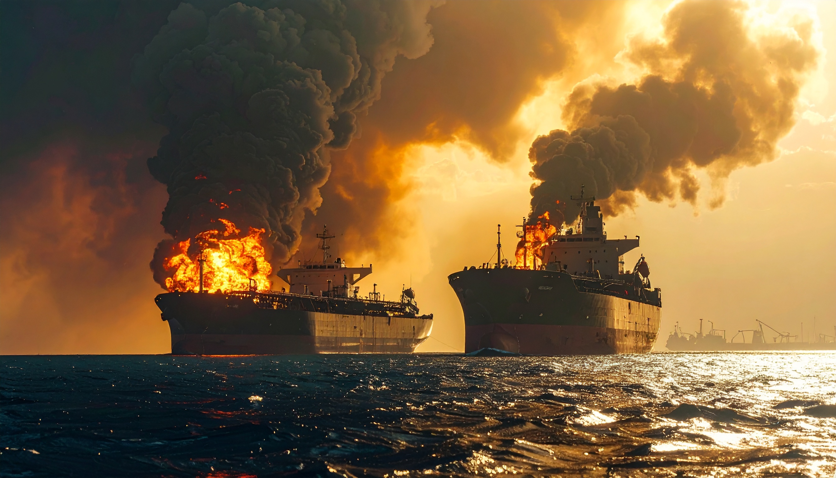 イラク南部アルファウ沖で外国籍石油タンカー2隻が攻撃で炎上、38人救助1人死亡