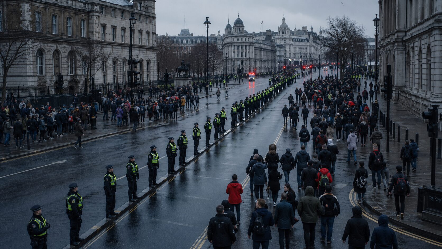 英ロンドン中心部で対立集会、警察が4000人態勢で43人逮捕