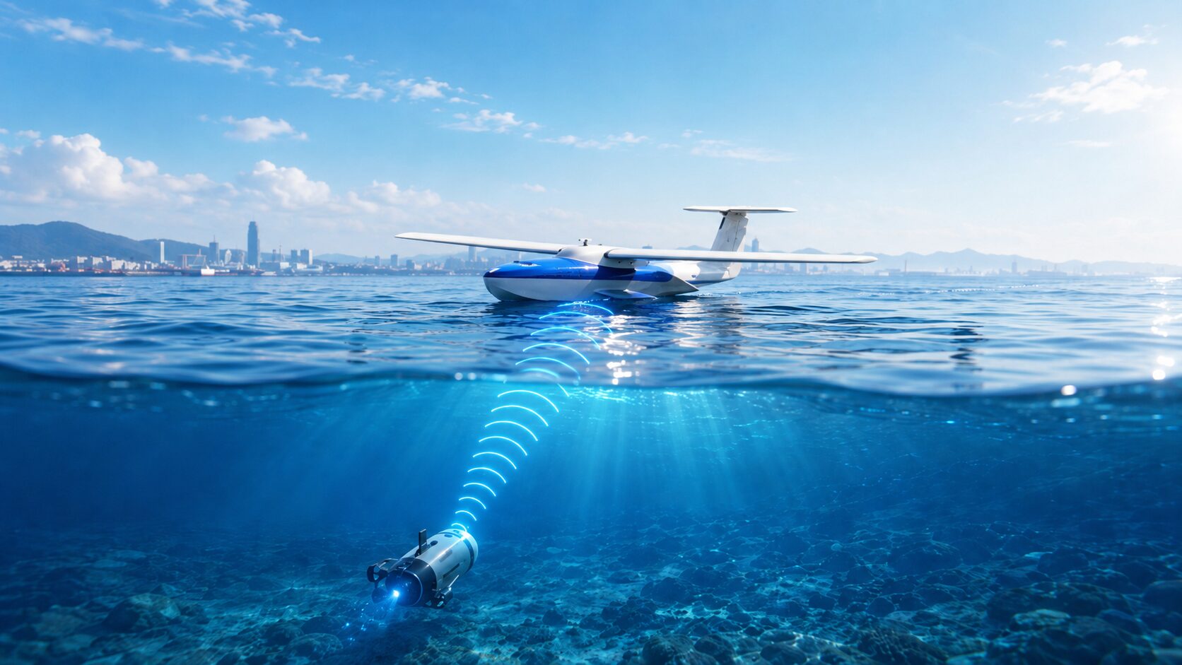 海洋研究開発機構 AUVデータを海面着水の無人飛行艇が受信