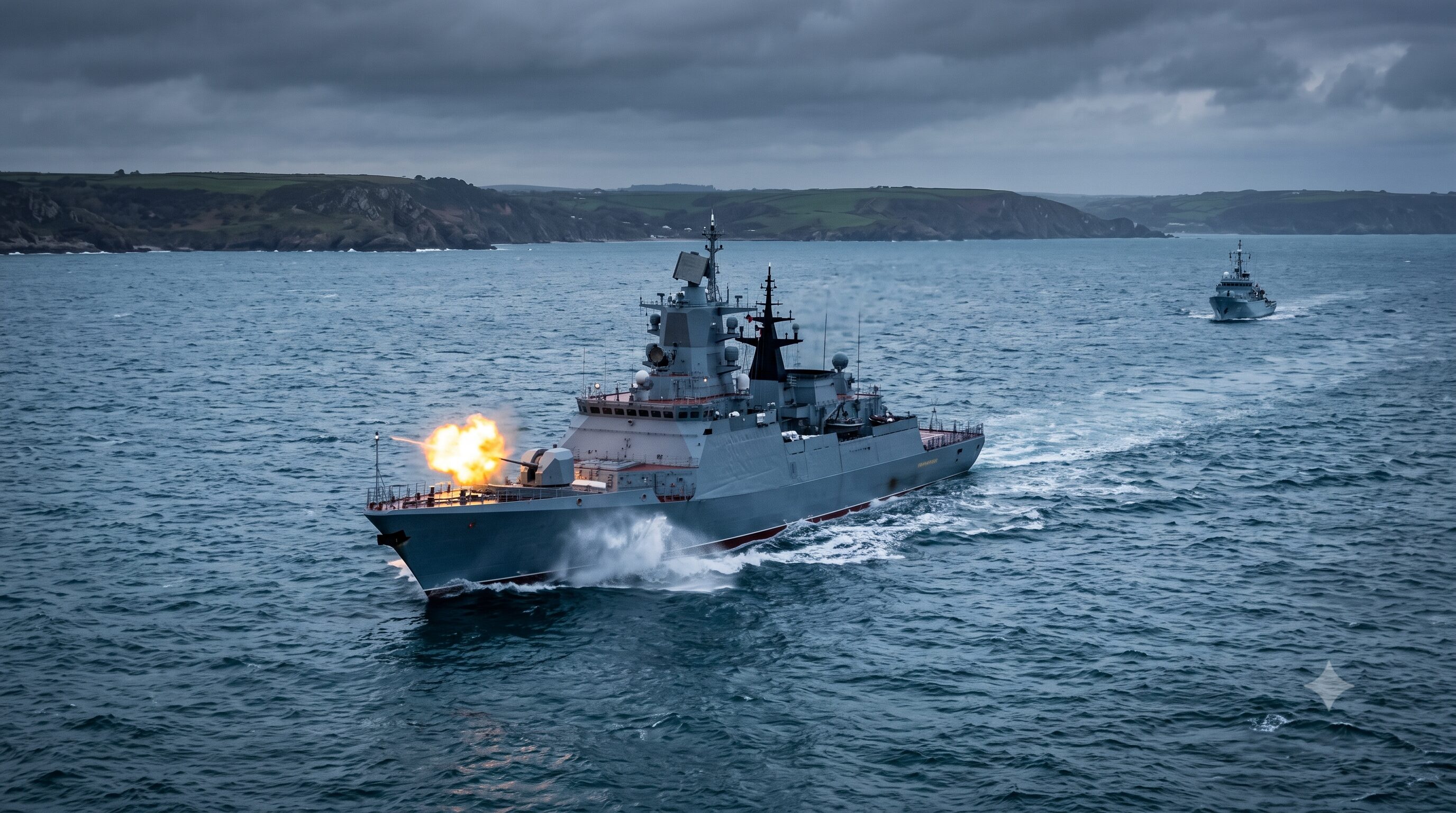 ロシア海軍フリゲート、英プリマス南方で実弾射撃演習