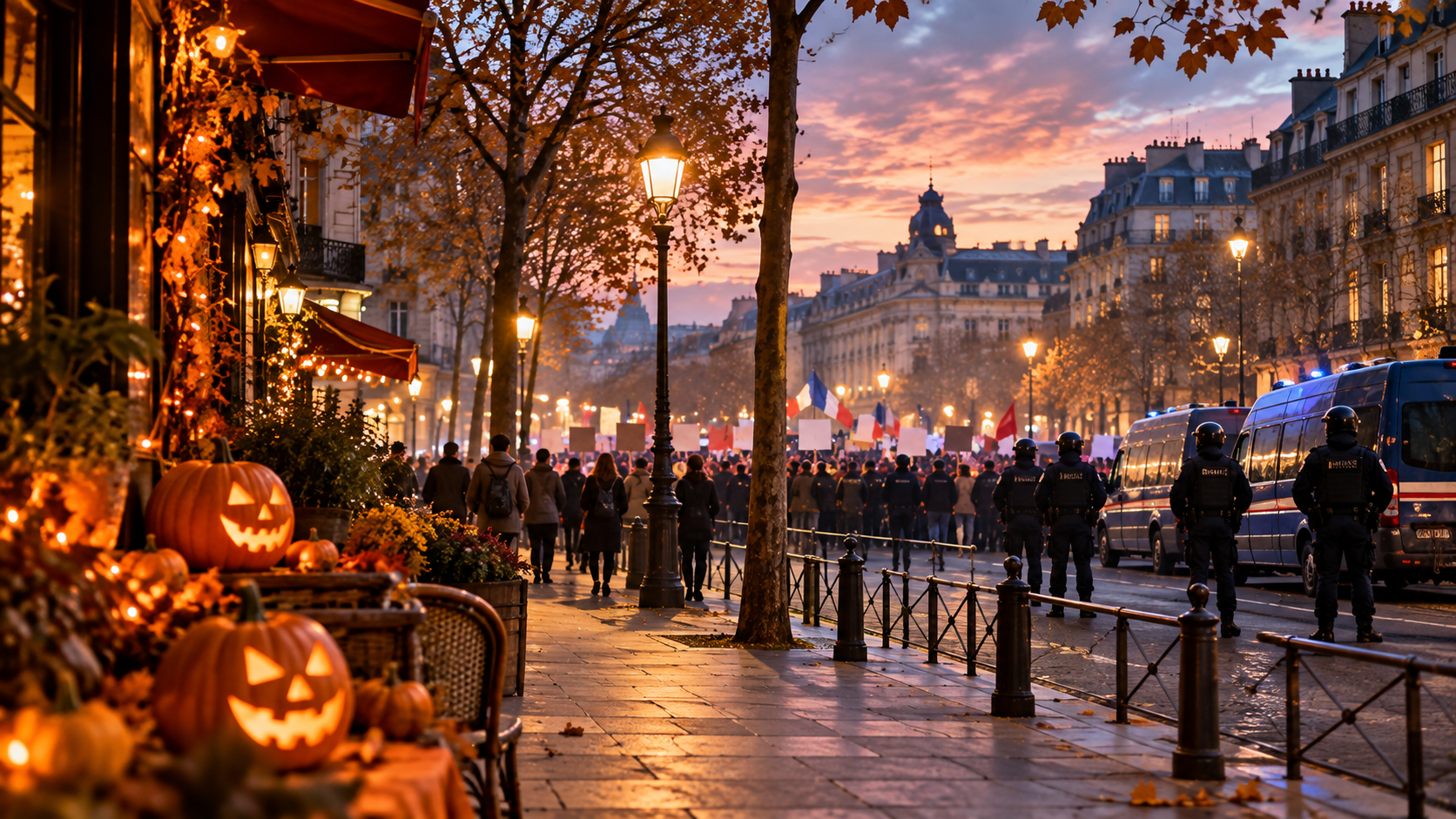 ハロウィーンと物価高抗議が重なるフランス 警察・憲兵7万人を動員し夜間の混乱に備え